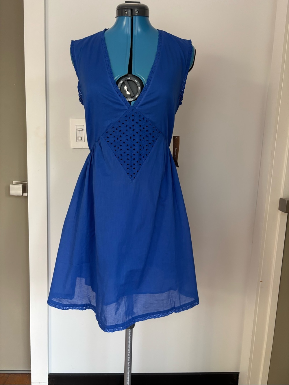 NWT Kourt Tatiana Cobalt Blue Eyelet Cotton Dress Size S